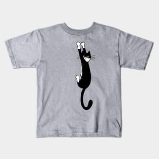 Black and White Cat Hanging On | Funny Tuxedo Cat Kids T-Shirt